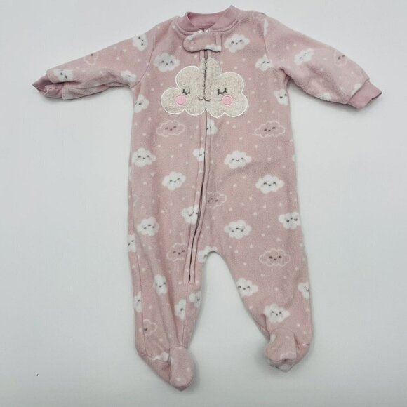 Baby by Bon Bebe Baby Girl 0-3 Months Fleece Cloud Print Zippered Sleeper 862 - Picture 1 of 5